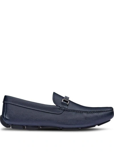 Prada Saffiano Leather Loafers In Blue