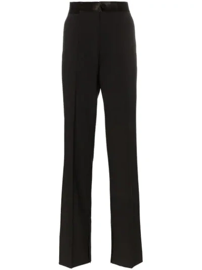 Helmut Lang Satin-trimmed Wool And Mohair-blend Wide-leg Pants In Black