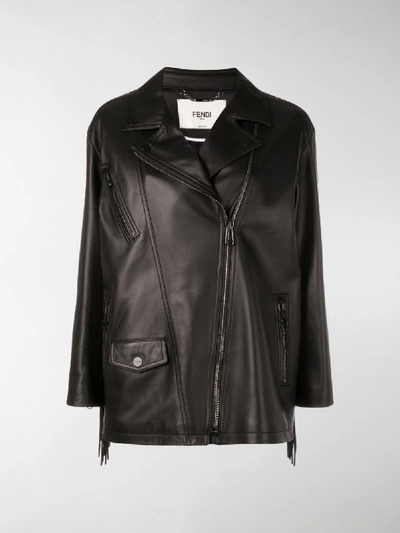 Fendi Fringed Biker Jacket In Black