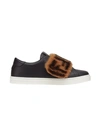 Fendi Ff Motif Fur Panel Sneakers In Black