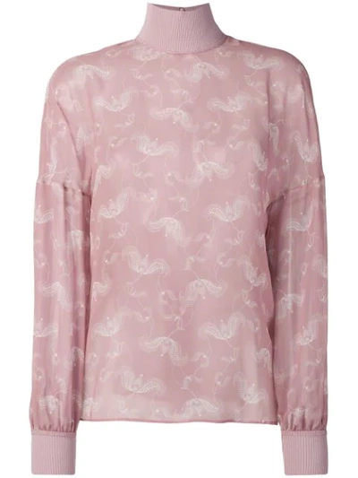 Fendi Embroidered Long-sleeve Blouse In Pink