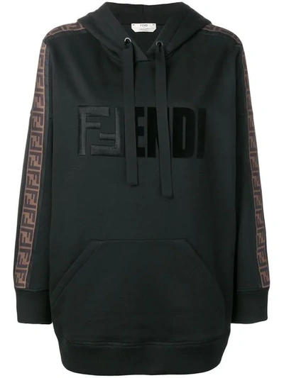 Fendi Hooded Logo Stripe Pullover In Black