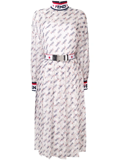 Fendi Mania Logo print Silk blend Georgette Dress In White ModeSens