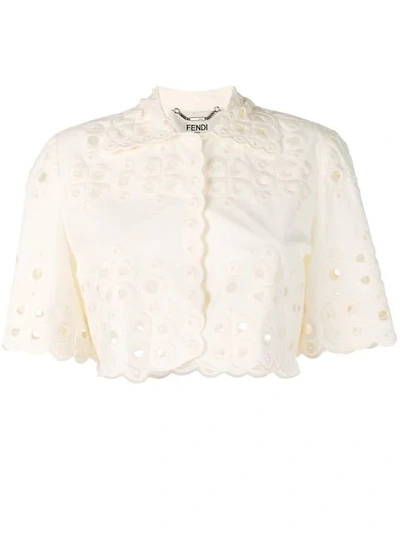 Fendi Broderie Anglaise Cropped Shirt In Neutrals