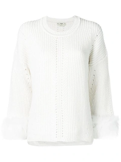 Fendi Fox Fur-trimmed Knit Cashmere Sweater In White