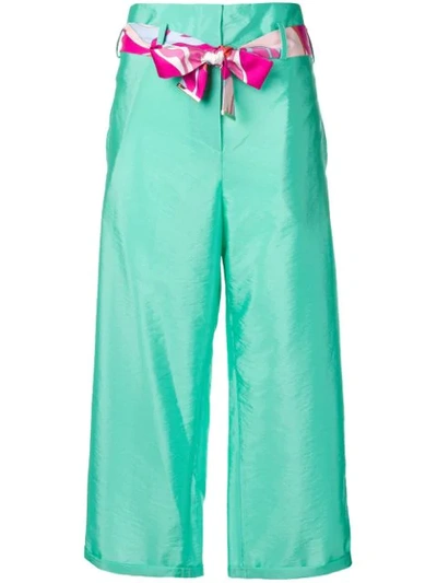 Emilio Pucci Acapulco Print Ribbon Belt Trousers In Turquoise