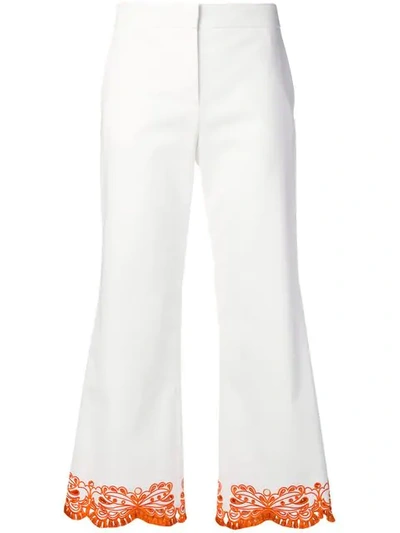 Emilio Pucci Cropped Sangallo Embroidered Trousers In White