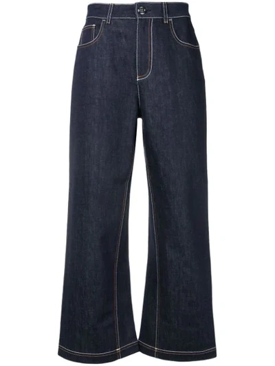Fendi Cropped High-rise Wide-leg Jeans In Blue