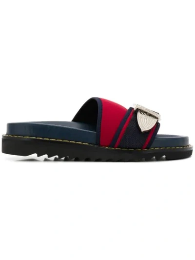 Toga Buckle Detail Sliders In Blue