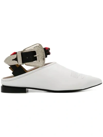 Toga Buckle Mules In White