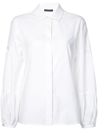 Josie Natori Puff-sleeve Fitted Shirt In White