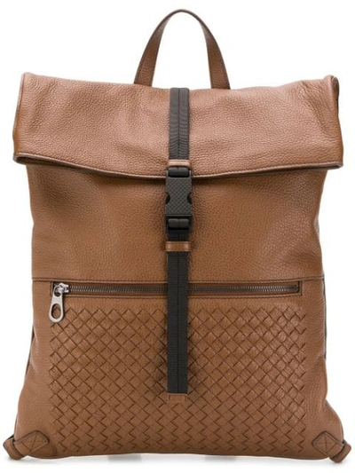 Bottega Veneta Intrecciato Detailed Backpack In Brown