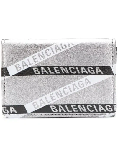 Balenciaga Everyday Metallic Logo Mini Wallet In Silver