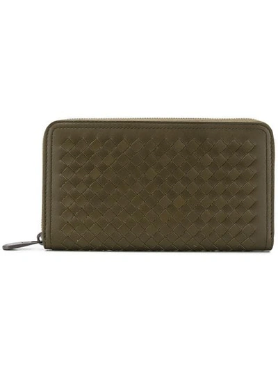 Bottega Veneta Intrecciato Zip Around Wallet In Green