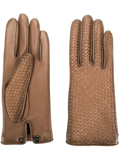 Agnelle Woven Effect Gloves In Taupe Patine