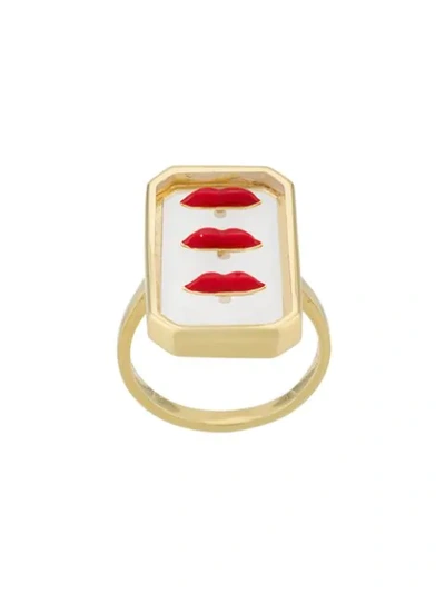 Eshvi Enamelled Lips Ring In Gold