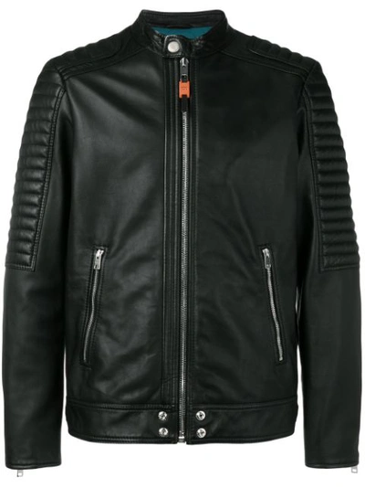 Diesel Panelled Leather Biker Jacket In 900