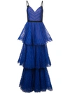 Marchesa Notte Long Empire Line Dress In Blue