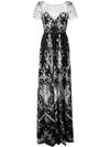 Marchesa Notte Long Embroidered Dress In Black