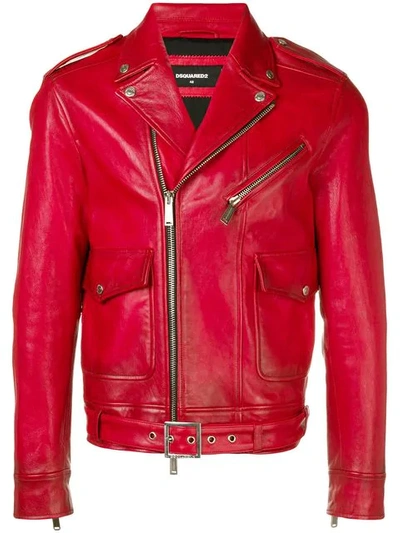 Dsquared2 Colour Block Biker Jacket In Red