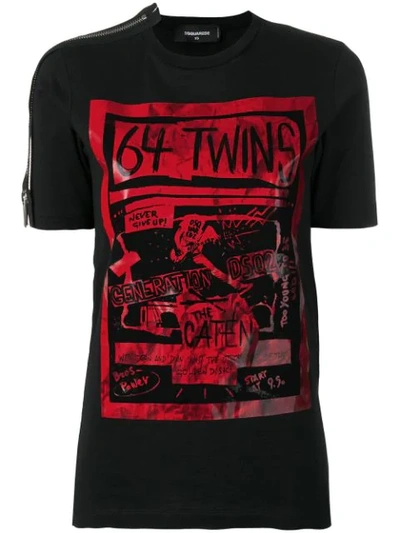 Dsquared2 64 Twins T Shirt In Black Cotton In Black/red