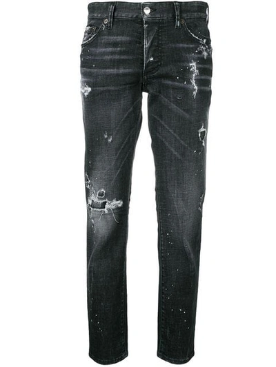 Dsquared2 Boyfriend Distressed Cropped Jeans In Black