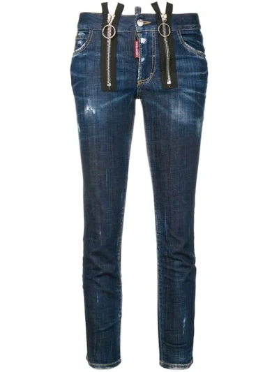 Dsquared2 Skinny Straight Cropped Jeans In Blue
