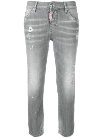 Dsquared2 Stonewashed Skinny Crop Jeans In Grey