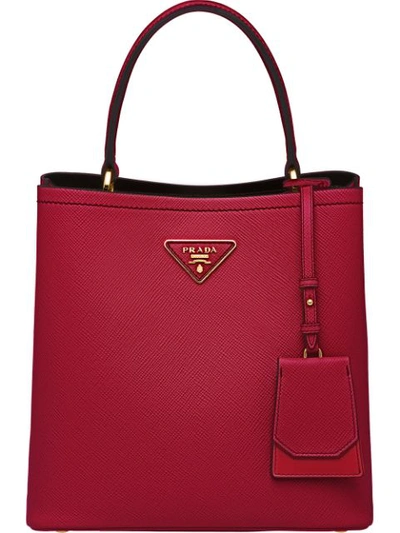 Prada Logo-plaque Tote In Red