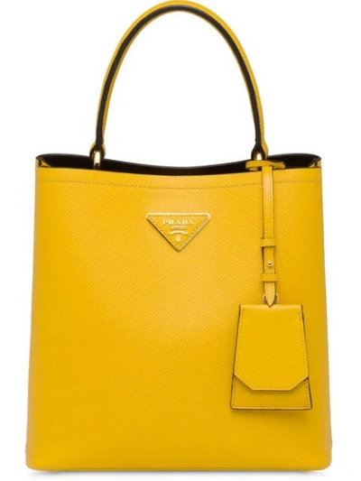 Prada Double Saffiano Leather Bag In Yellow