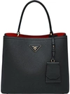 Prada Double Saffiano Leather Bag In Black