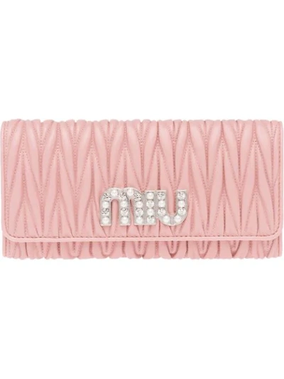 Miu Miu Matelassé Nappa Leather Wallet In Pink