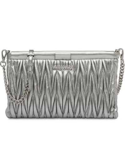 Miu Miu Matelassé Clutch Bag In Silver