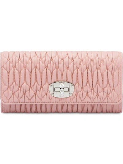 Miu Miu Matelassé Leather Wallet In Pink