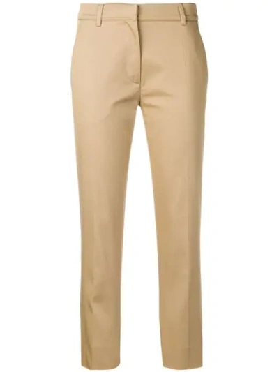 Valentino Cropped Slim-fit Trousers In Brown