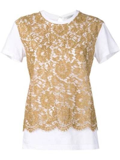 Valentino Cotton Jersey And Heavy Lace T-shirt In White