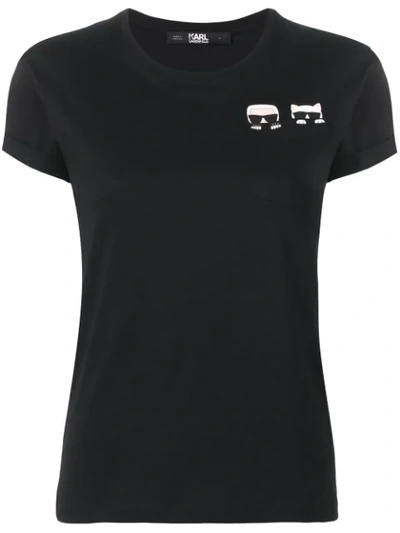 Karl Lagerfeld Ikonk Karl & Choupette Pocket T-shirt In Black