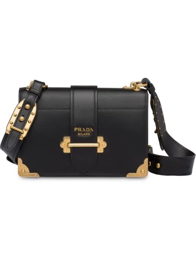 Prada Cahier Large Leather Shoulder Bag In Black