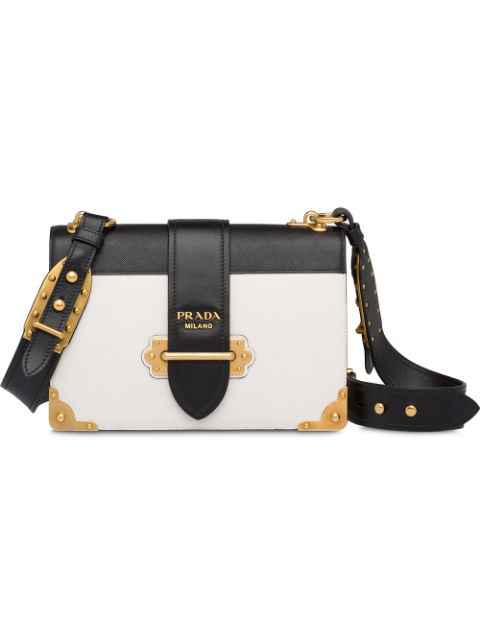 Prada Cahier Large Two-tone Leather Shoulder Bag In White | ModeSens