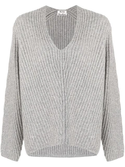 Acne Studios Deborah Oversized V-neck Wool Sweater In Pale Grey Melange