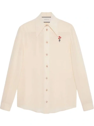 Gucci Silk Shirt With Flower In White