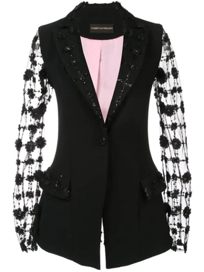 Christian Siriano Floral Sequin Single Button Blazer In Black