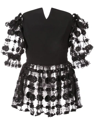 Christian Siriano Floral Sequin Off The Shoulder Peplum Top In Black