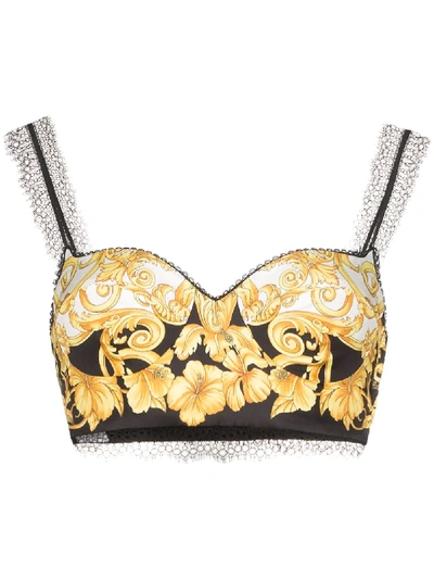 Versace Lace-trimmed Printed Silk-twill Bustier Top In 108 - Multicoloured
