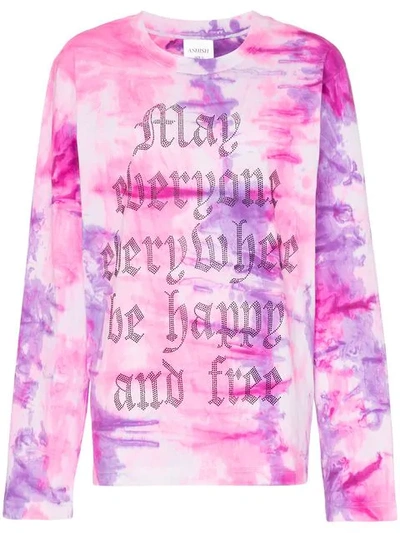 Ashish X Browns May Everyone Everywhere Be Happy And Free Long Sleeve T-shirt In Pink