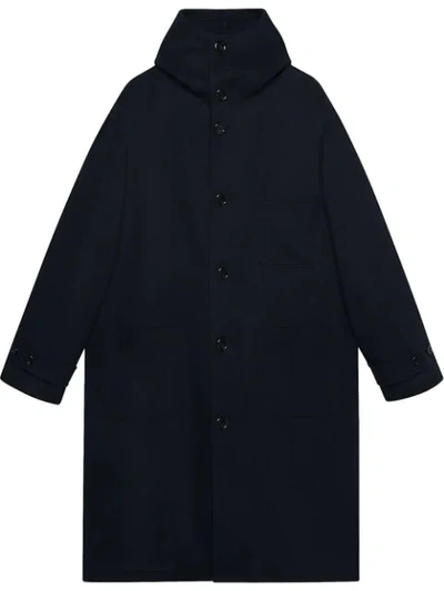 Gucci Felt Coat With Hood In Blue