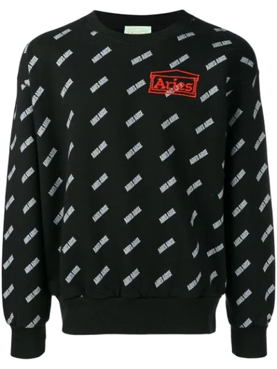 Aries Logo Embroidered Sweatshirt In Black