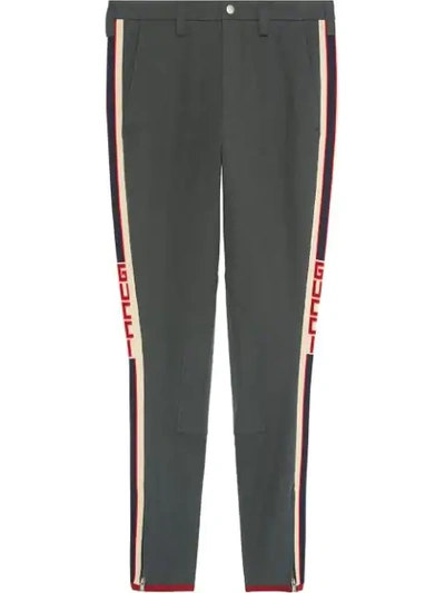 Gucci Gabardine Stretch Pant With  Stripe In Grey