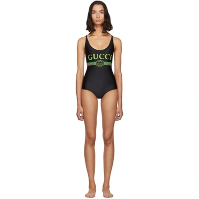 Gucci Black Vintage Logo Sparkling One-piece Swimsuit In Black