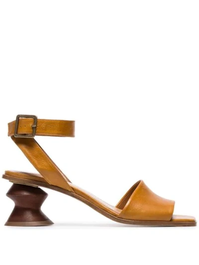 Rejina Pyo Sonny 20 Leather And Curved Wood Heel Sandals In Brown